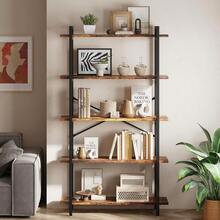 5 Tier Bookshelf Large Bookcase With 2 X-Shape Frame Adjustable Legpads 100X175CM Display Shelf For Office Living Room Kitchen Rustic Brown - RusticBrown - View 2