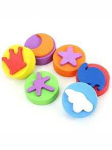 6pcs/Set Random Color EVA Foam Stamp Set - Heart, Star, Flower, Geometric Patterns, Suitable For DIY Art, Painting And Craft Projects, Craft Stamp Set | Vibrant Foam Design | EVA Foam Stamps, Foam Painting - Multicolor - View 7