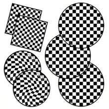 D150pcs Race Car Paper Plates And Napkins Party Plies Disposable Tableware Set Checkered Flag Racing Sports Birthday Party Decorations Serve 50 Guests - 如圖 - 查看 1