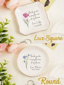 个性化花卉首饰托盘 - 定制水彩花卉陶瓷戒指托，定制首饰托盘，个性化结婚戒指碟，送给她的生日礼物，伴娘邀请礼物，独特首饰收纳，友谊礼物，适合在生日、婚礼、周年纪念日、伴娘邀请函以及家庭/办公室等场合展示首饰。 - 彩色 - 查看 5