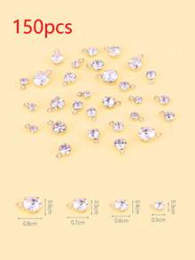 150pcs Assorted Size Rhinestone Pendants, 300pcs Gold Plated April Birthstone Beads For DIY Jewelry Making Earrings Necklaces Anklets Bracelets, Random Mixed Sizes - Yellow Gold - View 9