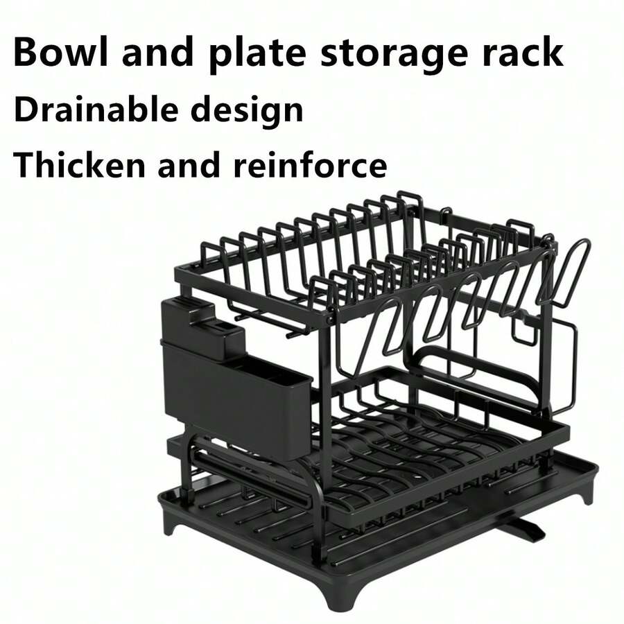 1件厨房收纳架，碗碟碗碟架，台面餐具沥水架，水槽安装式盘杯架 - 黑色 - 查看 1