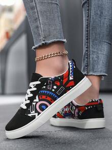 Tênis Casuais Femininos, Sapatos de Lona da Moda, Sapatos de Sola Macia para Skate, Sapatos Casuais para Uso Externo, Tênis Esportivos de Estilo Universitário, Sapatos de Cano Baixo Plus Size