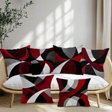 6pcs Geometric Abstract Pattern Pillow Covers, Single-Sided Printed Plush Fabric, 45*45/50*50/40*40CM Cushion Covers Suitable For Modern Minimalist Sofa Living Room Decor, Gifts, Party Decoration - 6PC - Red and Black - View 7