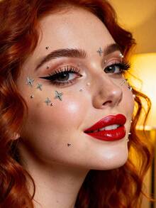 STARTTOOS 3D Shiny Carnival Face Decor Geometric Four-Pointed Star Square Rhinestone Y2K Nose Bridge Sticker Festival Party Daily Makeup DIY Music Festival Makeup Ball Face Decor Rhinestone Sticker,Halloween Costume - Multicolor - View 9