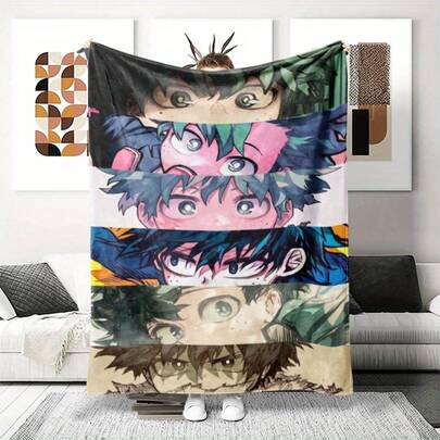 2025 Christmas 1pc Deku Eyes On The Future Plus Ultra Print Flannel Blanket – Vibrant Anime Design, Soft & Durable Polyester, Machine Washable, Perfect For Living Room, Bedroom, Office Decor, Easy To Install & Remove, Bedroom Decor Vibrant Anime Design Machine Washable Blanket, Anime Room Decor