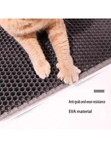 1pc EVA Cat Litter Mat, Double Layer One-Piece Single Opening, Washable Litter Trapping Mat For Indoor Cat Home Use - Black - View 9