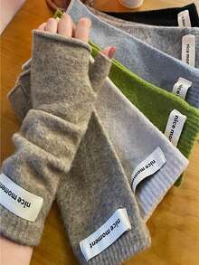French Casual Style Thick Fingerless Gloves, Warm For Autumn/Winter, Unisex Solid Color Fingerless Gloves, Warm Knitted Touchscreen Gloves, Versatile For Women In Autumn/Winter French Casual Style Thick Fingerless Gloves, Warm Faux Cashmere Knitted Fingerless For Women In Autumn/Winter+Winter Gear+Gloves Bear+Christmas Summer - Multicolor - View 13