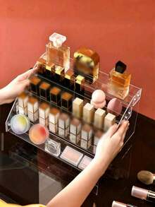1 pieza Organizador de exhibición de maquillaje de acrílico transparente de 5 niveles - Organizador compacto para sombras de ojos, rubor, etc., soporte para gafas de moda y aceites esenciales, montaje sin herramientas, adecuado para baño o tocador, estantería para exhibición de cosméticos | Organizador de maquillaje portátil | Plástico para organizador de almacenamiento de mujer, artículos esenciales de viaje, regalo para el padre, de vuelta a la escuela - transparente - Ver 6
