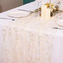 6PCS Gold Table Runner 10Ft Gold Sheer Table Runner Chiffon Fabric Cheesecloth Sequin Glitter Table Runner For Wedding Birthday Bridal Shower Party Decor,10ftx6pack,Gold - 金色 - 查看 1