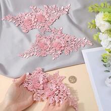 1 par de apliques bordados con flores coloridas y perlas huecas, parches de tela de encaje, adecuados para coser vestidos DIY y accesorios de boda, apliques bordados de encaje, decoraciones para ropa de mujer, ribete de encaje bordado blanco con lentejuelas - Multicolor - Ver 6