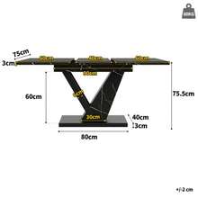 Telescopic Dining Table (120-160*75cm), Table, Kitchen Table, Extendable Table, Extends To 120-160cm With The Help Of Internal Inserts, For Kitchen And Living Room, Dining Table With Black Marble Pattern - Black - View 2