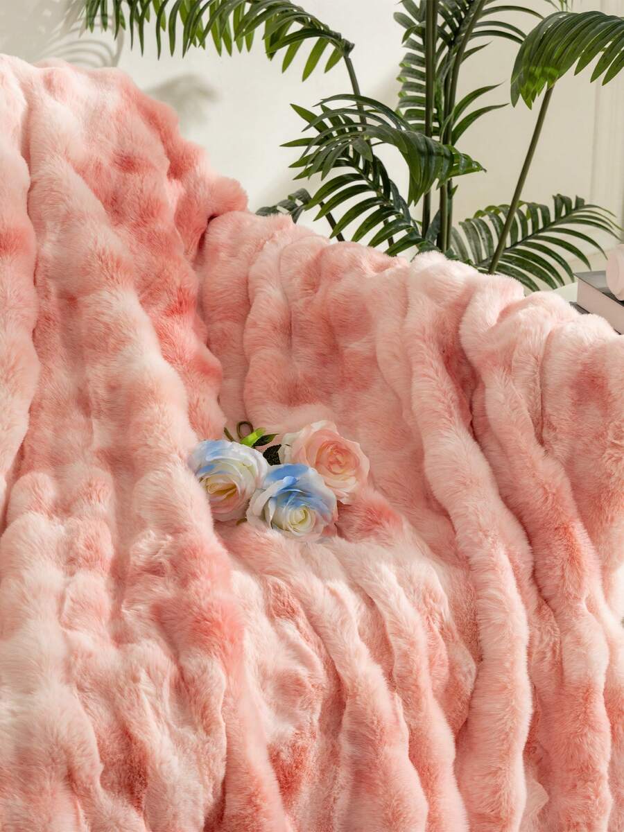 Liomindar Ultra Soft Luxury Fluffy Faux Rabbit Fur Blanket, Thick Warm Bubble Throw For Bed, Cozy Plush Reversible Blankets For Bed,Couch, Chair, Sofa - 粉色 - 查看 1