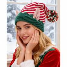 Gorro de punto de elfo de Navidad con oreja para adultos, gorro de Navidad a rayas, sombrero de de Ao Nuevo de Halloween - inicial - Ver 3