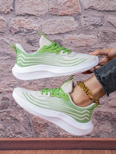 Women's Ombre Casual Sports Shoes, Gradient Color Casual Fabric Lace-Up Women's Casual Sports Shoes For Gym, All Seasons