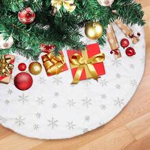 Falda de rbol de Navidad 36 Pulgadas, Piel Sinttica Faldas de rbol Blanco, Copo de Nieve Plateado - plata + 90 cm - Ver 2