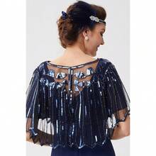 Shawl Wraps Sequin Beaded Evening Cape Bridal Shawl - Dark Blue-3 - View 4
