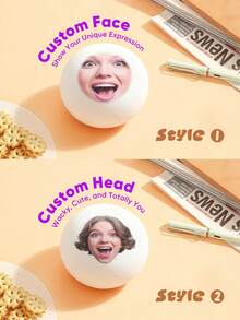1个定制趣味表情减压球 - 个性化恶搞照片软球，适合成人和青少年，10x4.5厘米，白色，送给朋友的趣味礼物，办公室恶作剧，缓解焦虑，可爱的桌面装饰 - 客製化頭部 - 查看 2