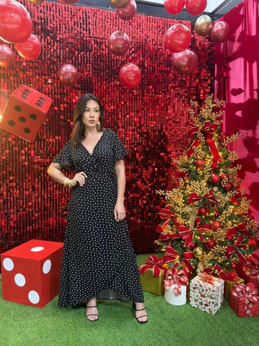 Elegant Women's Wrap Dress - 黑色波點大號 - 查看 1