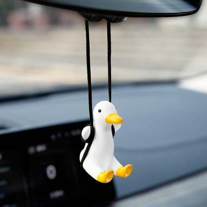 ROJEMXVE 1pc Cute Swinging Duck Car Rear View Mirror Hanging Accessories Funny Car Interior Decor Gifts For Women Men