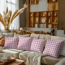 Pink Checkered Pillow Covers 18x18 Pack Of 2, Classic Plaid Gingham Throw Pillow Covers, Pillow Covers For Office Living Room Farmhouse Bed Sofa Couch Decor, Aesthetic Cushion Covers Pillow Cases,Pinkwhiteplaid05 - 粉紅白格子05 - 查看 6
