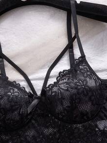 Alluring Luxury Middle Eastern Style Black Lingerie Set, Exquisite Lace Details Make You Shine Sexy Underwear Set - Black - View 4