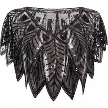 Chal envolvente con capa de noche con lentejuelas y cuentas para novia - Negro - Ver 8