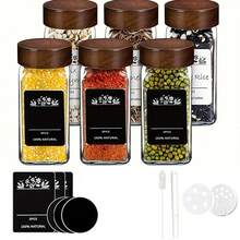 6/12/24个装 120毫升调料罐，玻璃盐和胡椒瓶，椭圆形或方形盐瓶，调味瓶，厨房调料罐，饮料瓶，调味容器，户外野餐和烧烤创意调料瓶，调料储存和瓶盖，厨房配件（黑色/白色贴纸和笔，随机发送）