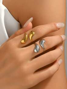 1 pièce Bague ouverte géométrique minimaliste, en acier inoxydable plaqué or 18 carats, étanche, pour un port quotidien - géométrie - Voir 3