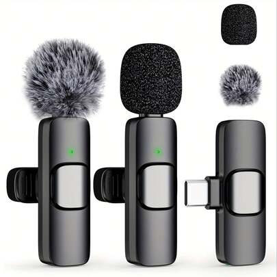 Wireless Lavalier Microphone With Windproof Fur Ball, -C Wireless Microphone For Smartphones/Tablets/Laptops, Plug & Play Recording For Podcasts, Vlogs, Video Interviews, - (Compatible With Smartphones & Computers), Wireless Lavalier Microphone System With 1-Touch Recording, Clip-On Design, USB Type-C Connector, Omnidirectional Polar Pattern, For Streaming