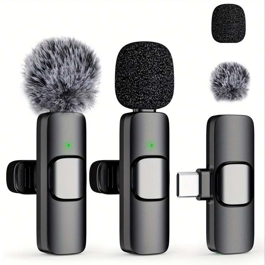 Microphone cài áo không dây với quả cầu lông chống gió, -Micro không dây USB Type-C dành cho điện thoại thông minh/máy tính bảng/máy tính xách tay, ghi âm cắm là chạy cho podcast, vlog, phỏng vấn video, - (Tương thích với điện thoại thông minh và máy tính), Hệ thống microphone cài áo không dây với ghi âm một chạm, thiết kế kẹp, đầu nối USB Type-C, hướng thu đa hướng, dùng cho phát trực tuyến