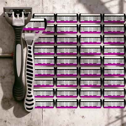 6-Layer Manual Shaver Set With Anti-Slip Handle & Replacement Blades - 6 Interchangeable Blades, Ergonomic Design For Beards, Facial Hair, Stylish & Durable Grooming Essentials, Beard Maintenance, Sleek Razor Design, Stainless Steel Blade