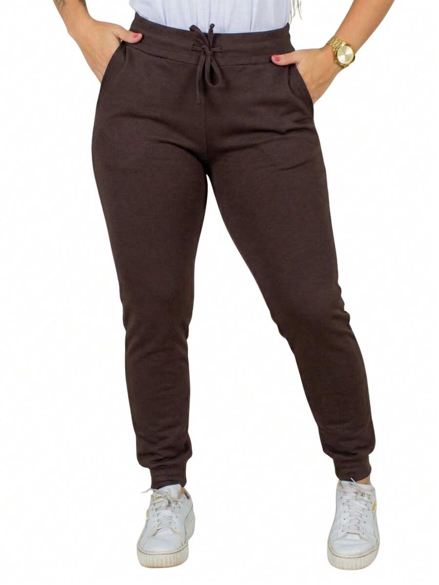Women's Plus Size Thermal Jogger Pants With Pocket - Rust Brown - View 1