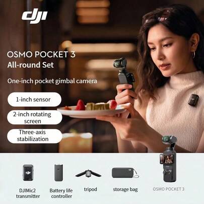 dji Osmo Pocket 3 Gimbal Camera Bỏ Túi 1 inch, Quay Video 4K, Cầm Tay, Thiết Kế Bỏ Túi Di Động, Lý Tưởng Cho Vlog Du Lịch và Phát Trực Tiếp, Phiên Bản Tất Cả Trong Một