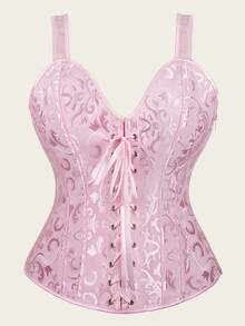 Jutrisujo Corset Top Lingerie Bustier Zipper Women Shoulder Strap Medieval Bridal Plus Size Renaissance Vintage Halloween - 6806-pink - 查看 1