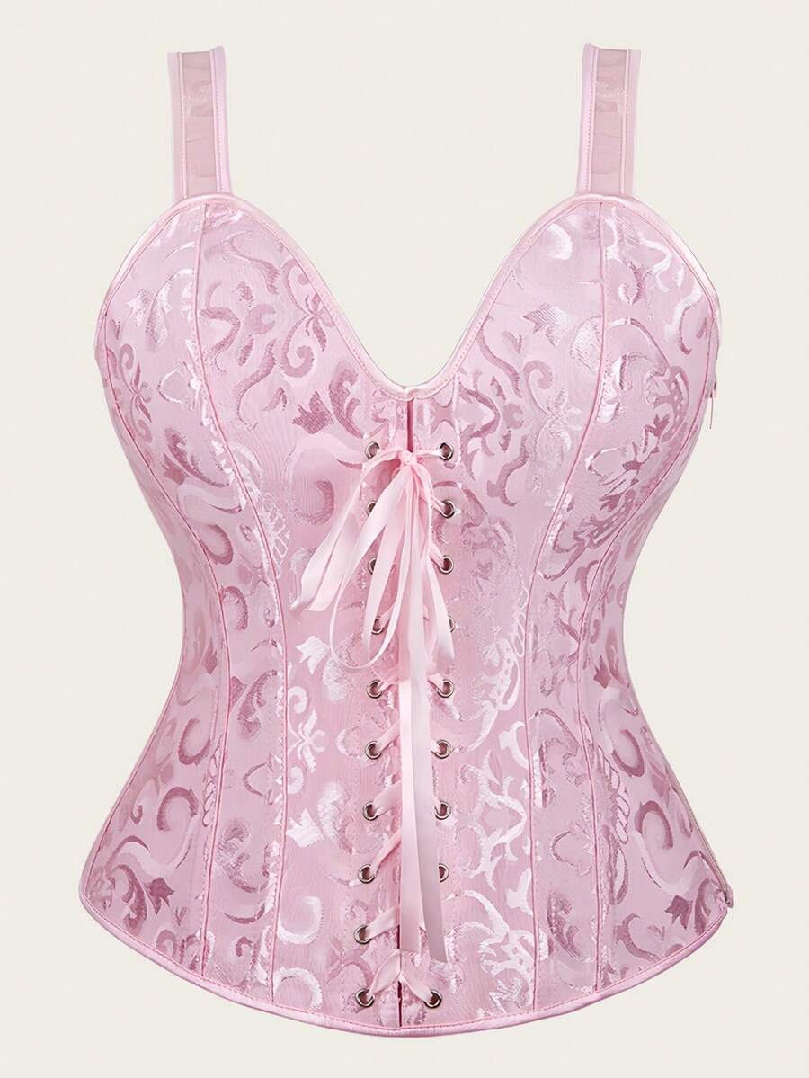 Jutrisujo Corset Top Lingerie Bustier Zipper Women Shoulder Strap Medieval Bridal Plus Size Renaissance Vintage Halloween - 6806-pink - 查看 1