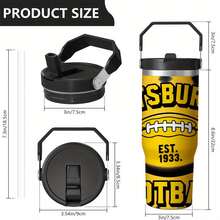 1pc 30oz Stainless Steel Insulated Car Mug. American Football Graphic Print. Beautiful And Practical, Meeting Daily Hydration Needs. A Great Gift For Fans, Especially For Family And Friends On Holidays Or Birthdays. Gray Lid With Handle. - Multicolor - View 3