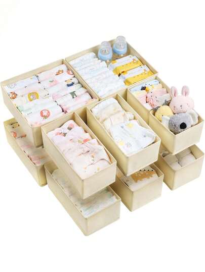 12 Pack Baby Clothes Organizer, Dresser Drawer Organizer For Baby Clothing, Foldable Fabric Closet Drawer Storage Bins, Nursery Dresser Dividers For Bra, Socks, Ties, Scarf