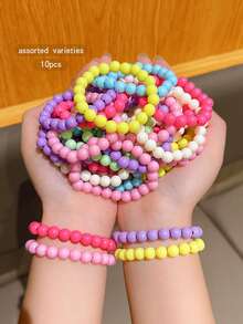 10pcs Random Color Cute Beaded Bracelets, Fashionable Daily Accessories - one-size - View 3