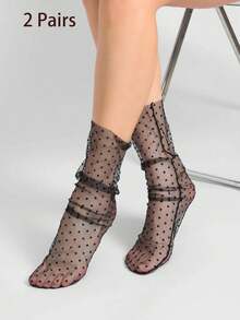 Polka Dot Crew Socks, Fall Socks - Black - View 5