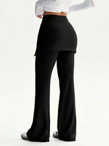 Soft Light Gray Flared Pants With Criss-Cross Lace-Up, Easy To Create Korean Casual Style - Black - View 2