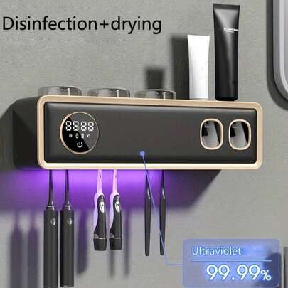 磁吸式壁挂牙刷架，速干设计 - 透明防水浴室收纳架，适用于梳妆台，节省空间，现代家居装饰，宿舍、房车旅行和节日礼物的理想之选 | 皂液器，梳妆台必备，墙面装饰