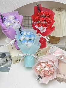 节日礼物：7支玫瑰花束、仿真花、派对礼品、装饰礼品、情人节/教师节礼物、手捧花束、创意礼品、仿真玫瑰、送给家人的最佳礼物、表达感激之情、理想的礼物或装饰礼品 - 彩色 - 查看 2