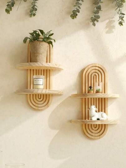 1件/[波西米亚风格+松木椭圆形]双层壁挂式储物架，壁挂式储物装饰架，客厅门厅必备。