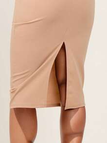Maternity Solid Color Elegant Modest Casual Knit V-Neck Dress, Suitable For Evening Dates In Spring And Autumn - Apricot - View 5