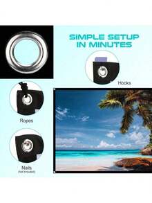 TUOGTCI 60/120 英吋可折疊便攜式投影幕布 - 16:9 HD 4K 輕量防皺布料，適用於家庭劇院、派對、辦公室、教室 - 無需電源，安裝簡單，便攜式投影幕布，電影觀賞，現代時尚 - 白色 - 查看 5