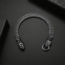 Men's Retro Punk Style Stainless Steel Double Snake Head Bracelet - Gothic Design, Suitable For Party And Casual Outfits, Women Can Also Wear - Bạc - Xem 5