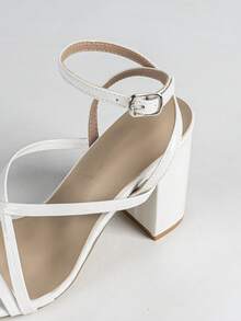 Damen Weiße Sandalen mit quadratischer Zehenkappe, minimalistisches Nischendesign, elegant & modisch, bequeme offene Zehenpartie, Plateau-Absatz, vielseitig & charmante High Heels - Weiss - Übersicht 7