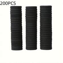 50/100/200入 3種尺寸黑色大號髮圈 橡皮筋 不傷髮 彈性佳 毛絨髮帶 頭髮配件 - 彩色 - 查看 5