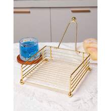 Iron Vertical Square Napkin Holder, Tissue Paper Rack, Tissue Storage Organizer, Napkin Holder For Table, Flat Napkin Dispenser With Weighted Arm, Square Cocktail Paper Holder Of Elegant Rustic Iron For Kitchen Dining Room Decor Restaurant Farmhouse Hotel Party, Gold - Gold - View 9